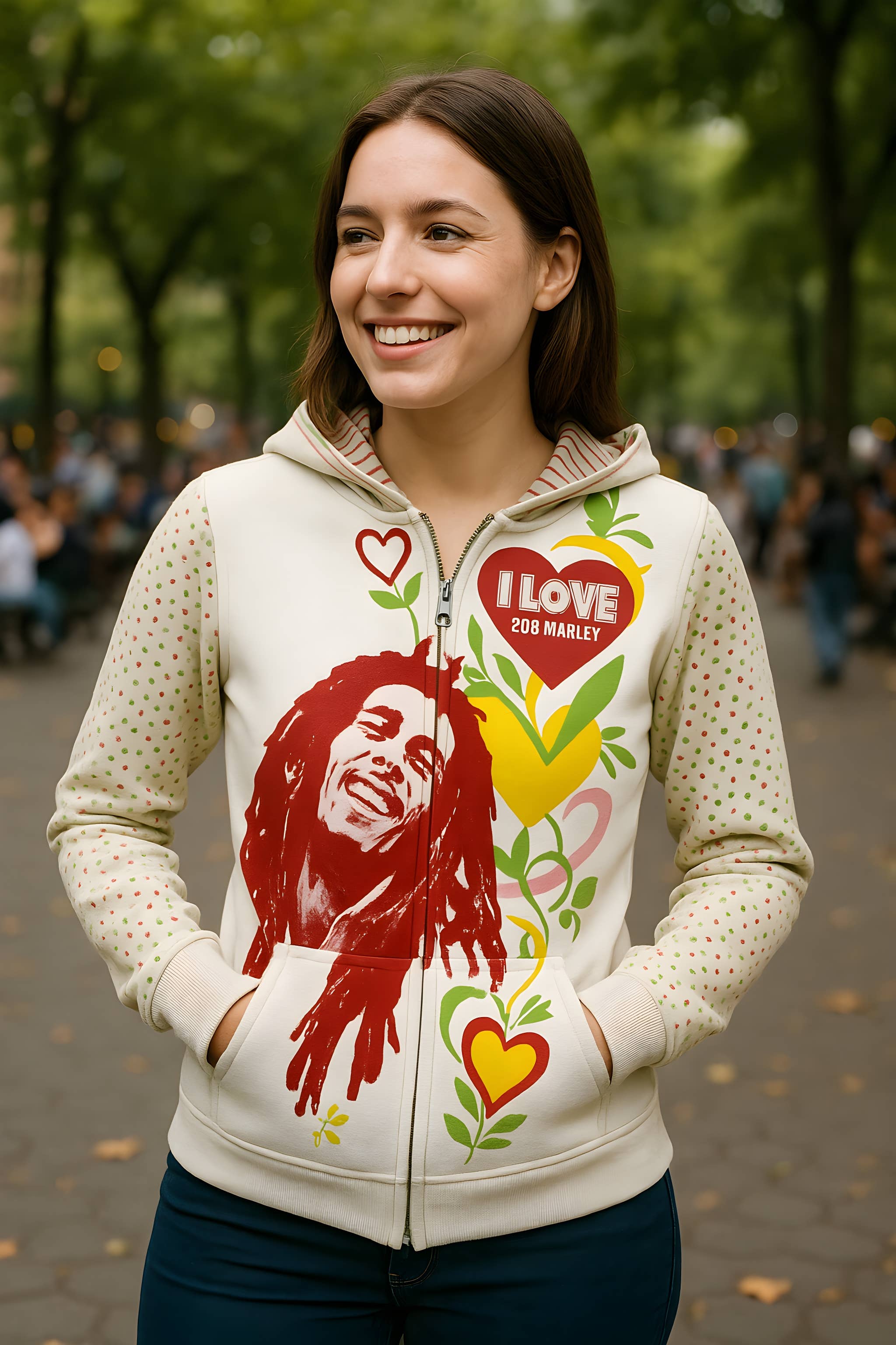 Image of Bob Marley - Love Women's Juniors Zippered Hoodie