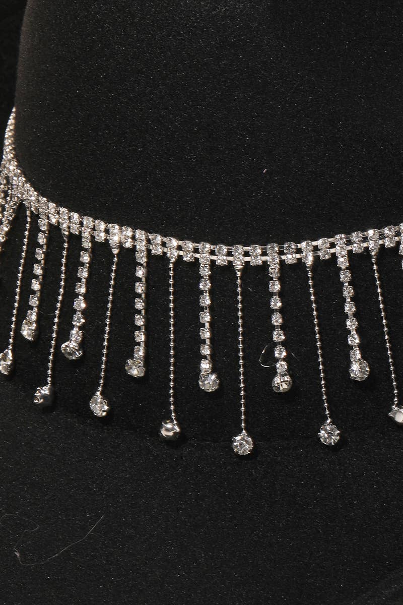 Rhinestone Studded Chain Fringe Western Cowboy Hat