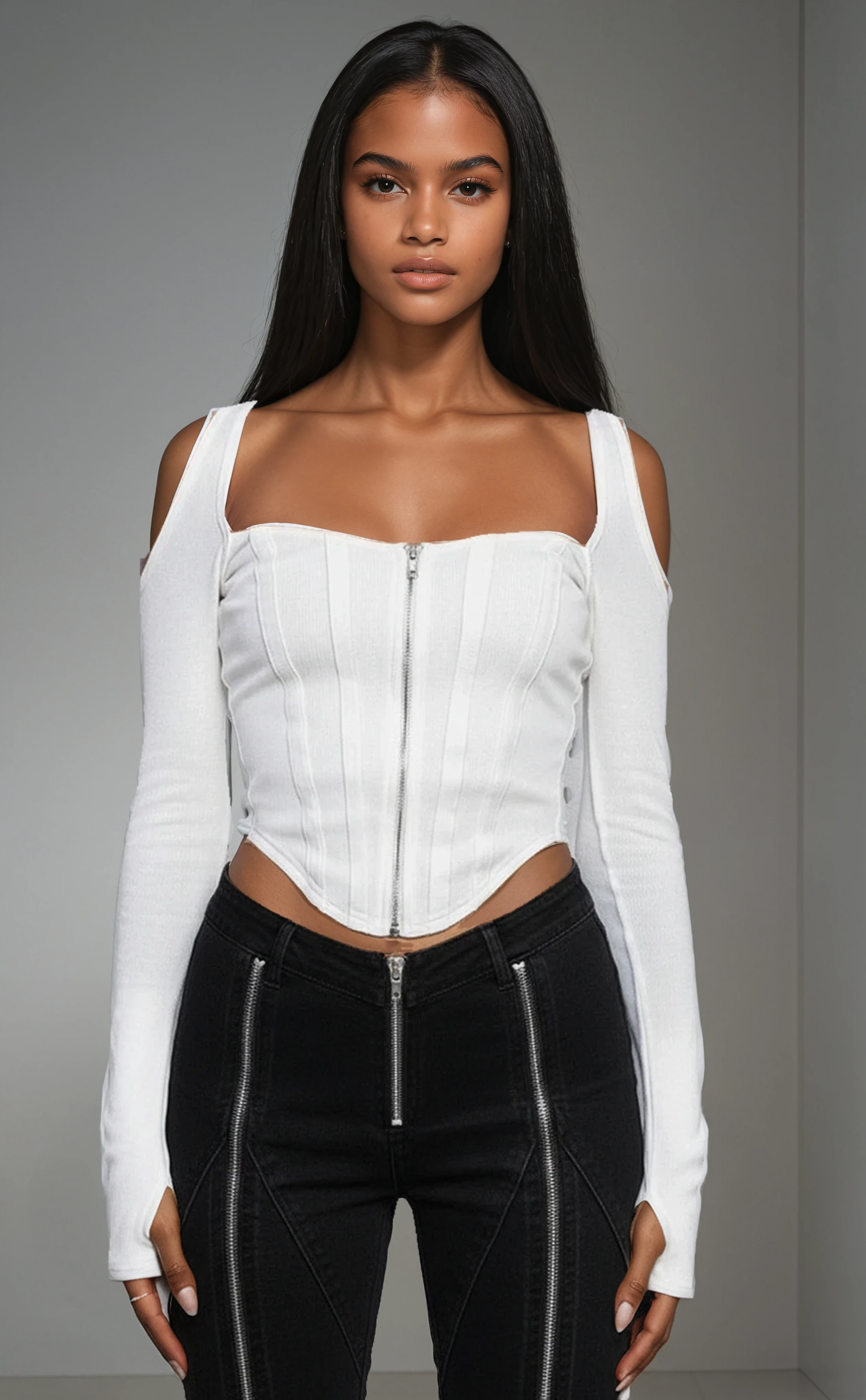 CHROME FANTASY RIBBED BUSTIER TOP