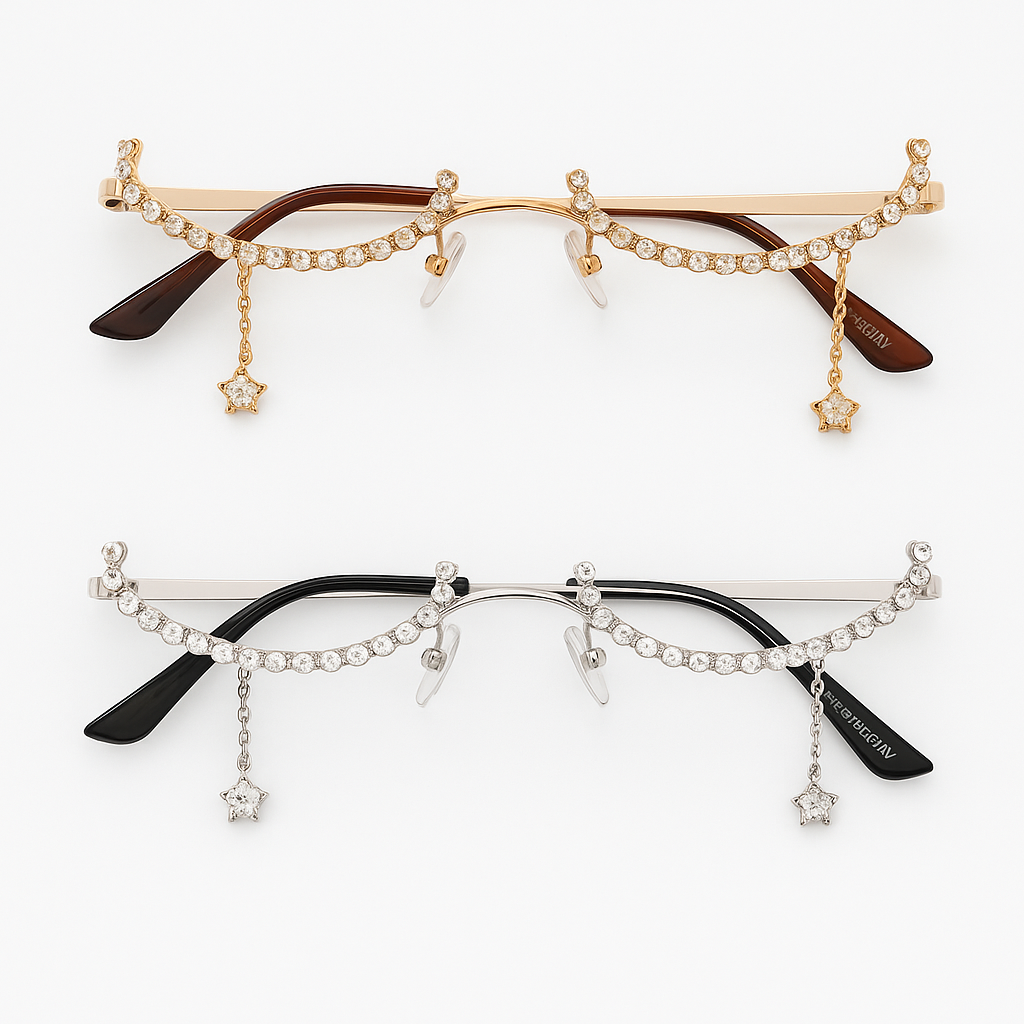 Boss Rhinestone Half Framed Oval Glasses