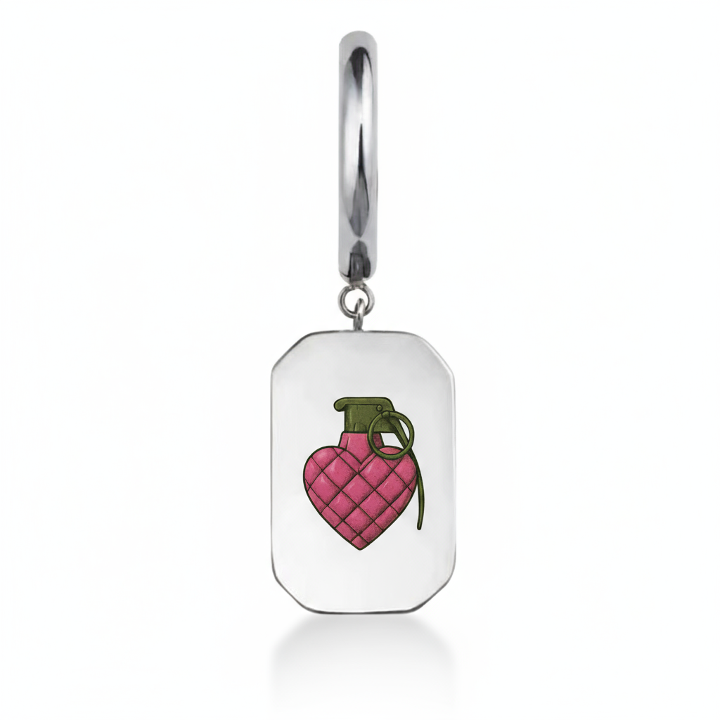 Image of Heart Grenade Dog Tag Earrings