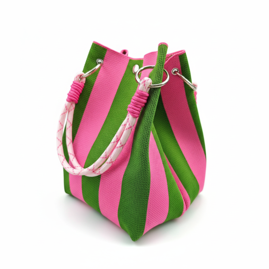 Pink Goes Good with Green Striped Bucket Bag
