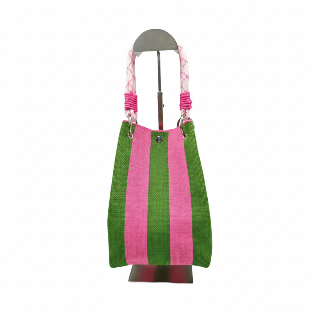 Pink Goes Good with Green Striped Bucket Bag