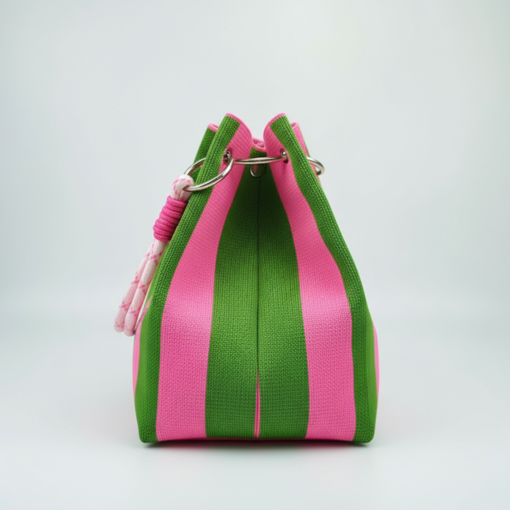 Pink Goes Good with Green Striped Bucket Bag