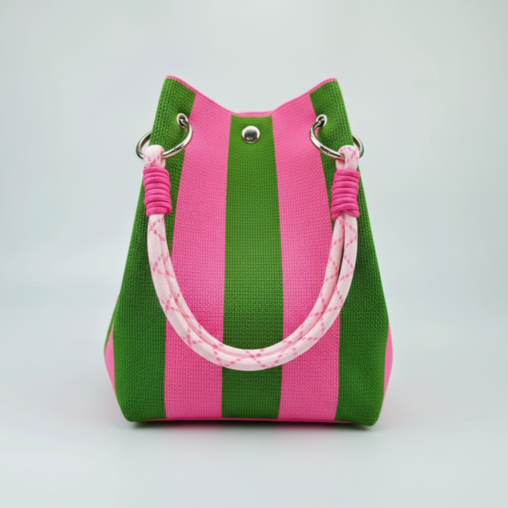 Pink Goes Good with Green Striped Bucket Bag