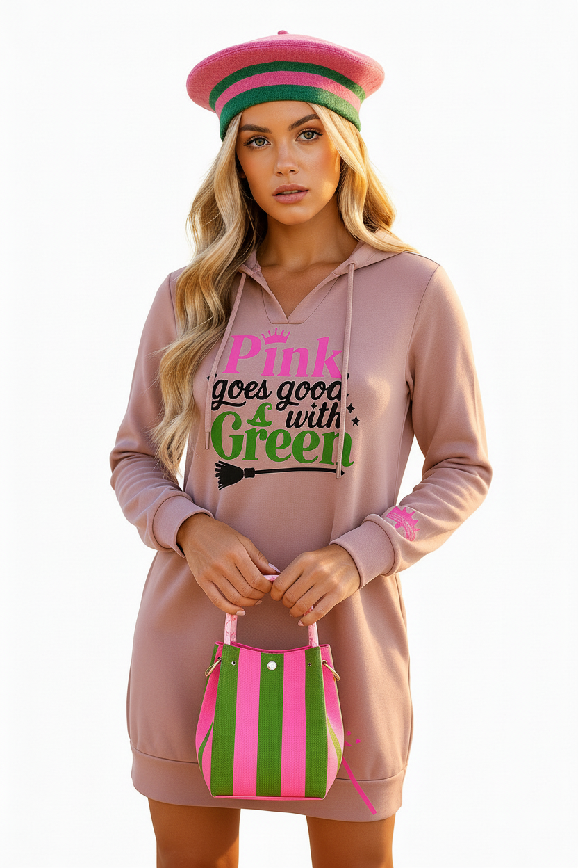 Image of Pink Goes Good with Green Striped Mini Bucket Bag