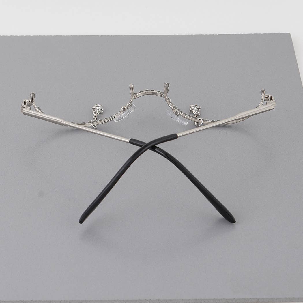 Image of Boss Rhinestone Half Framed Oval Glasses