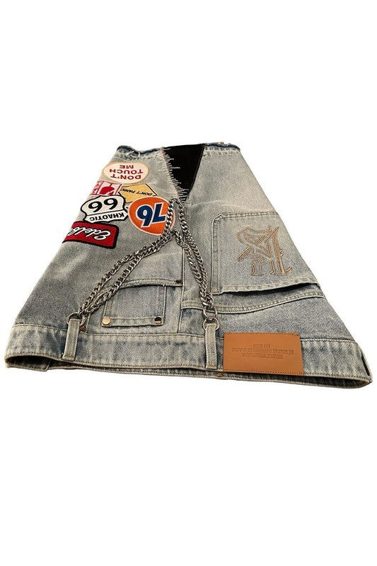 Multi-patch Embroidered Denim Casual Shorts