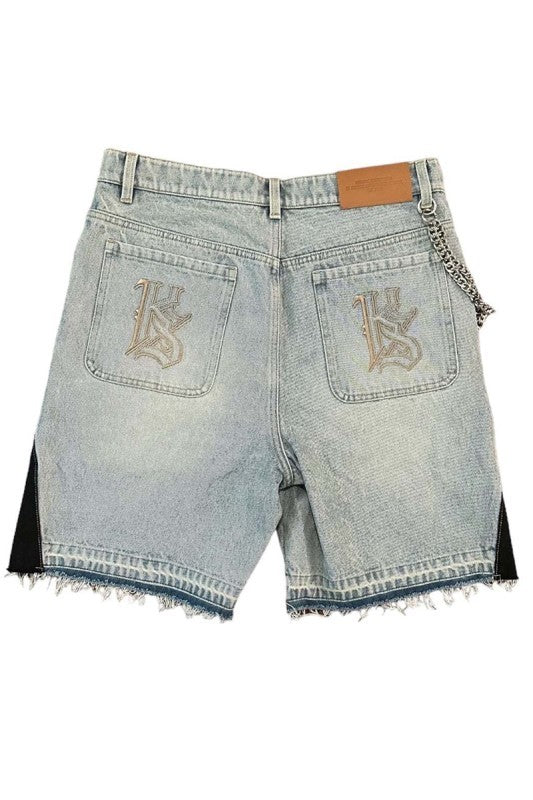 Image of Multi-patch Embroidered Denim Casual Shorts