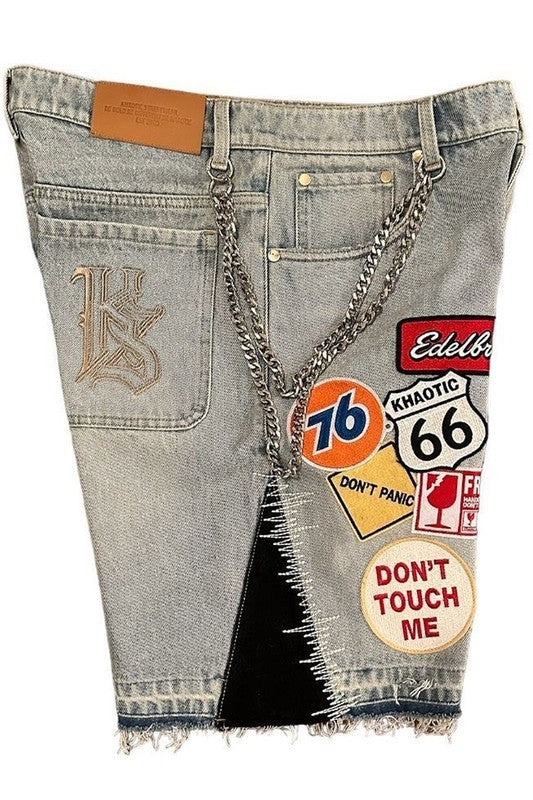Multi-patch Embroidered Denim Casual Shorts