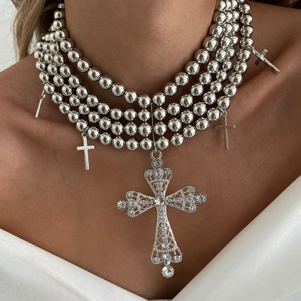 Image of Punk-style Diamond-encrusted Cross Necklace