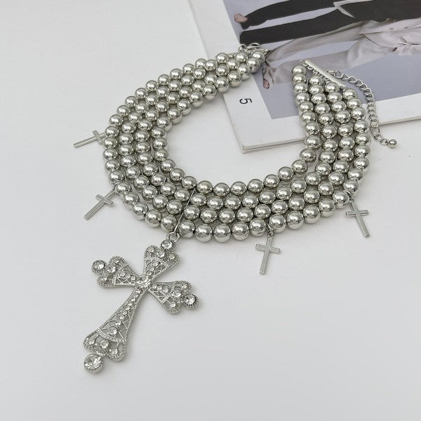 Punk-style Diamond-encrusted Cross Necklace