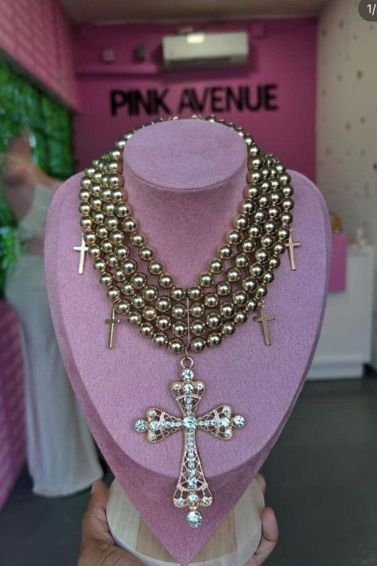 Image of Punk-style Diamond-encrusted Cross Necklace