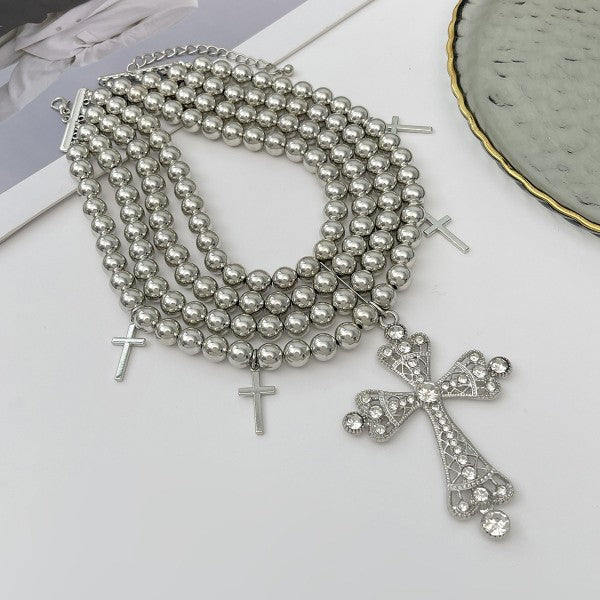 Image of Punk-style Diamond-encrusted Cross Necklace