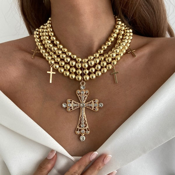 Punk-style Diamond-encrusted Cross Necklace