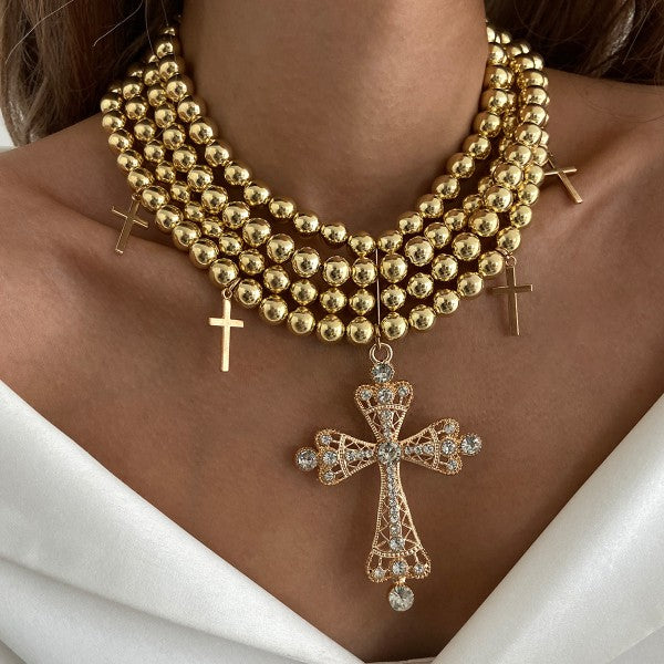 Punk-style Diamond-encrusted Cross Necklace