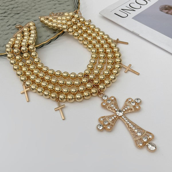 Punk-style Diamond-encrusted Cross Necklace