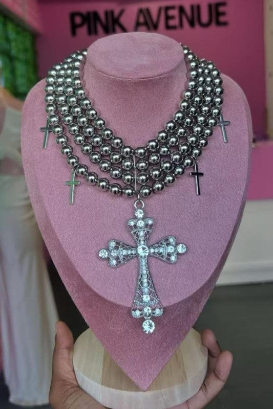 Image of Punk-style Diamond-encrusted Cross Necklace