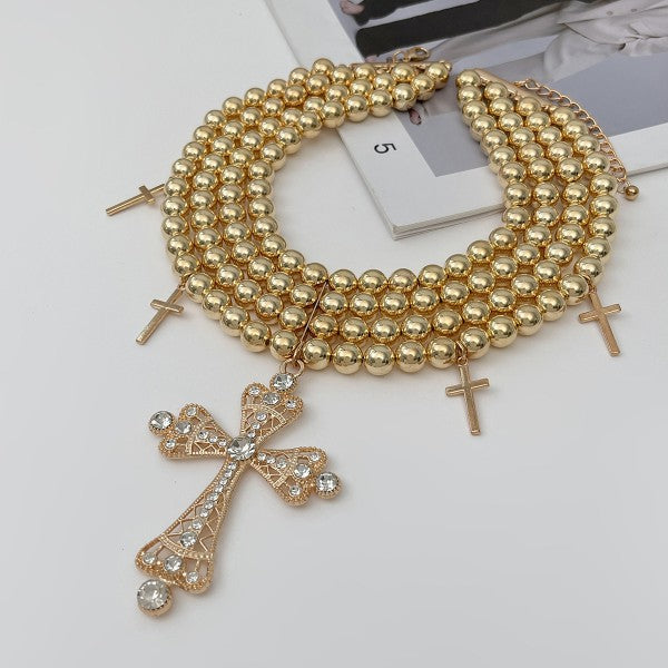 Image of Punk-style Diamond-encrusted Cross Necklace