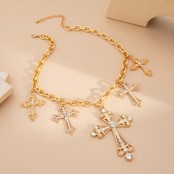 Image of Hip-hop Punk Diamond Cross Pendant Necklace