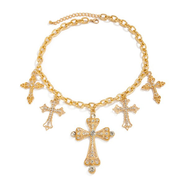 Image of Hip-hop Punk Diamond Cross Pendant Necklace