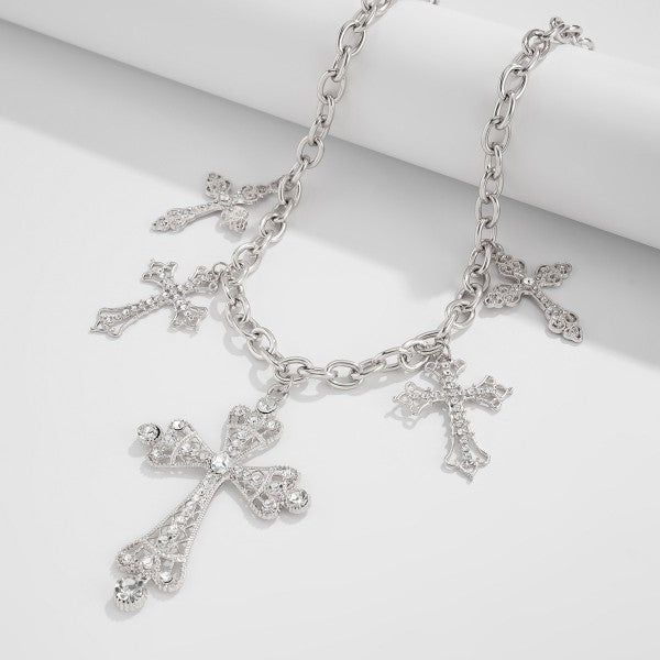 Hip-hop Punk Diamond Cross Pendant Necklace