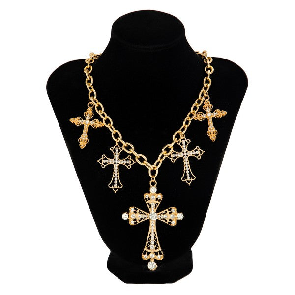 Hip-hop Punk Diamond Cross Pendant Necklace