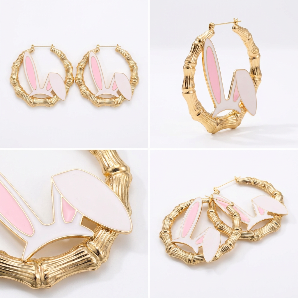Image of Bunny Bamboo Hoop Earrings - Spring Glam Gold