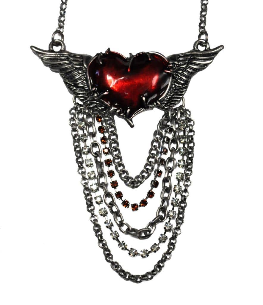 Image of Gothic Red Heart Wings Necklace - Gothic Glam