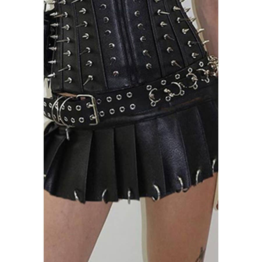 Image of Punk Velcro Heavy Metal Ring Buckle Leather Skirt