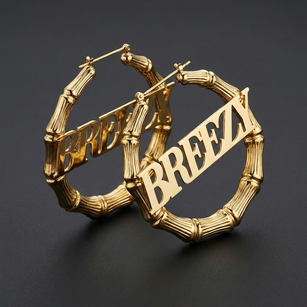 Image of Breezy 4-Ever Gold Bamboo Hoop Earrings | Raymond & Brown R & B Tour