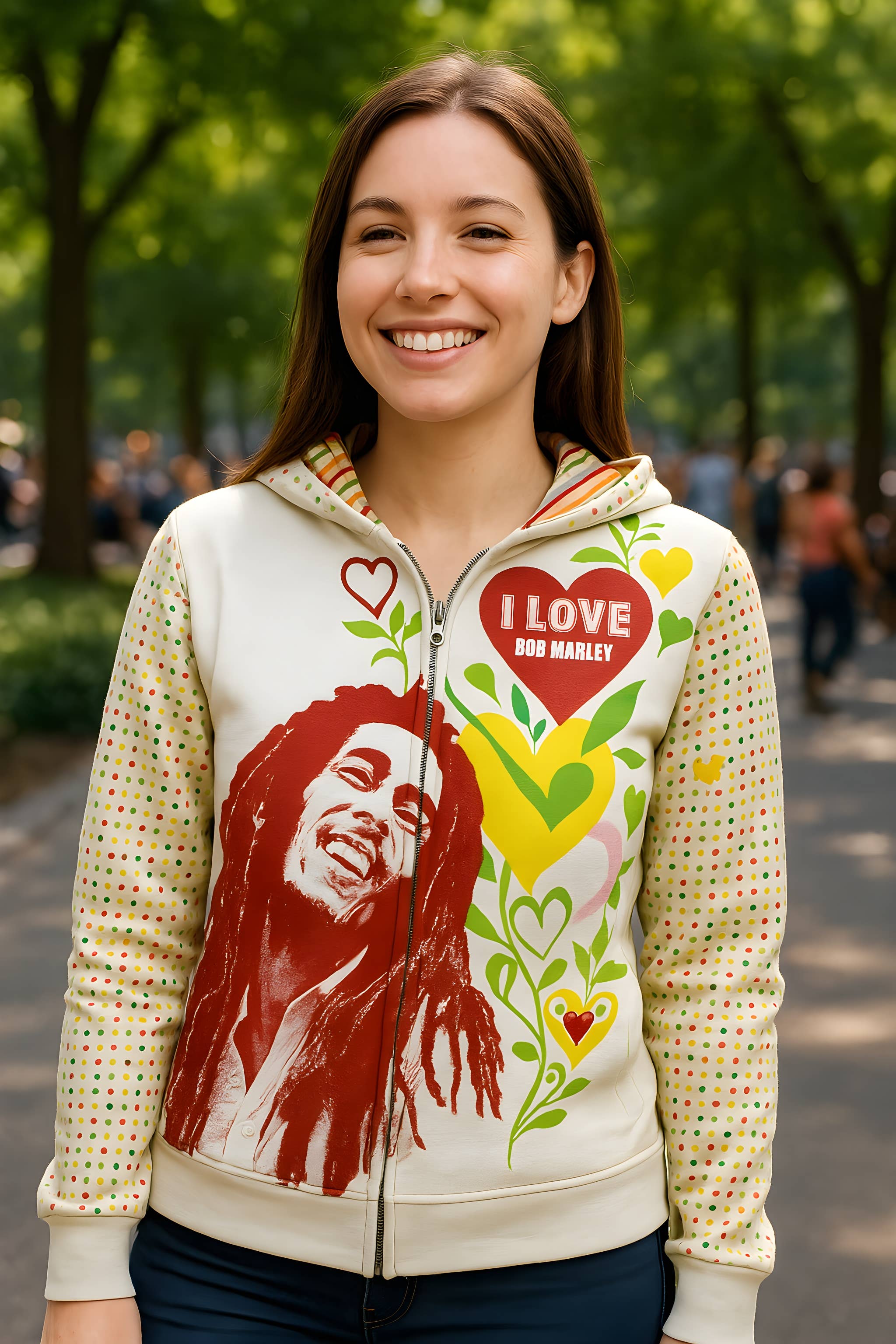 Image of Bob Marley - Love Women's Juniors Zippered Hoodie