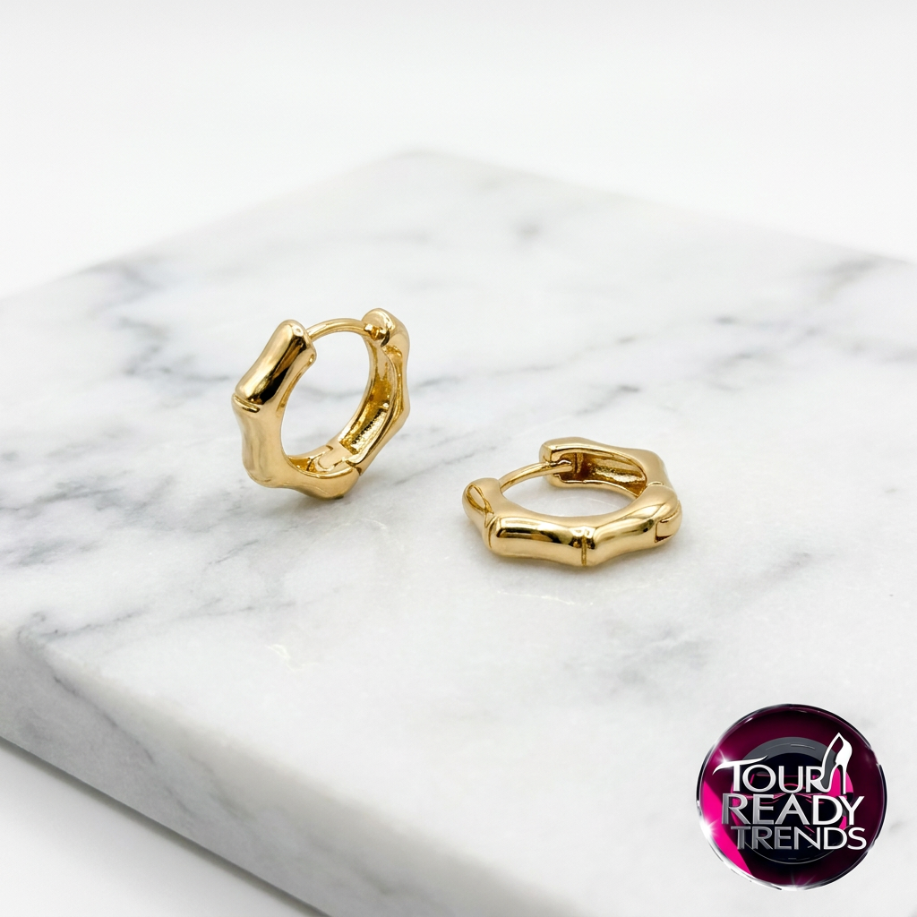 Image of Bamboo Huggie Hoop Earrings | Gold Nature Inspired Hoops