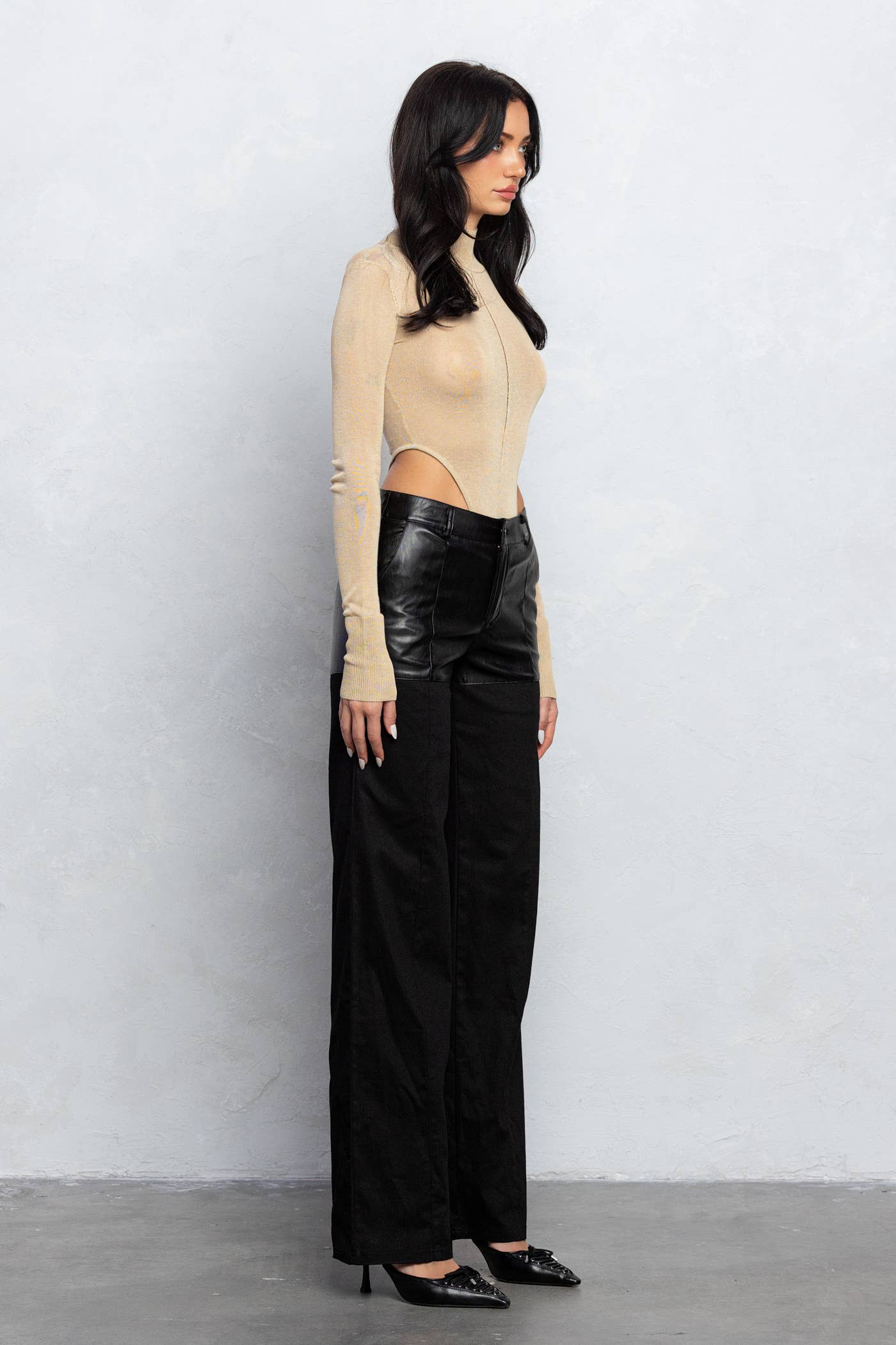 Image of Thin knit mock neck bodysuit (white)