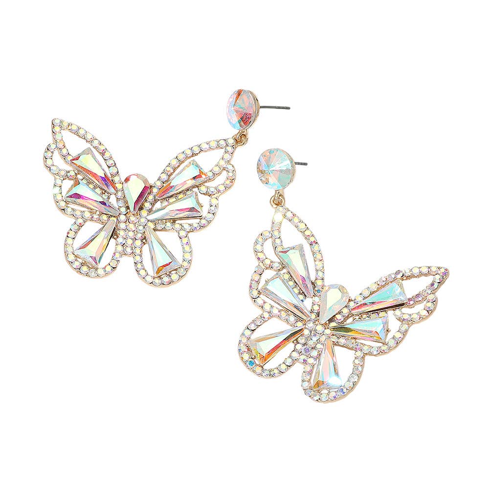 Image of Crystal Butterfly Drop Statement Earrings