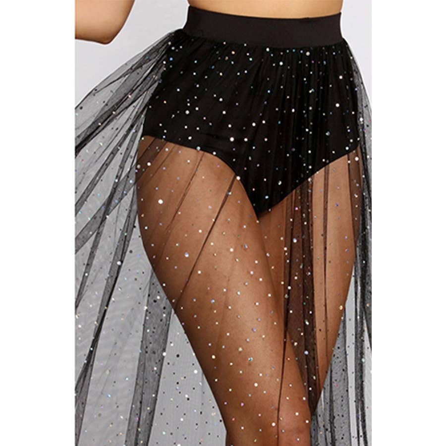 Maxi Sexy Sheer Mesh Bronzing Big Hem Skirt