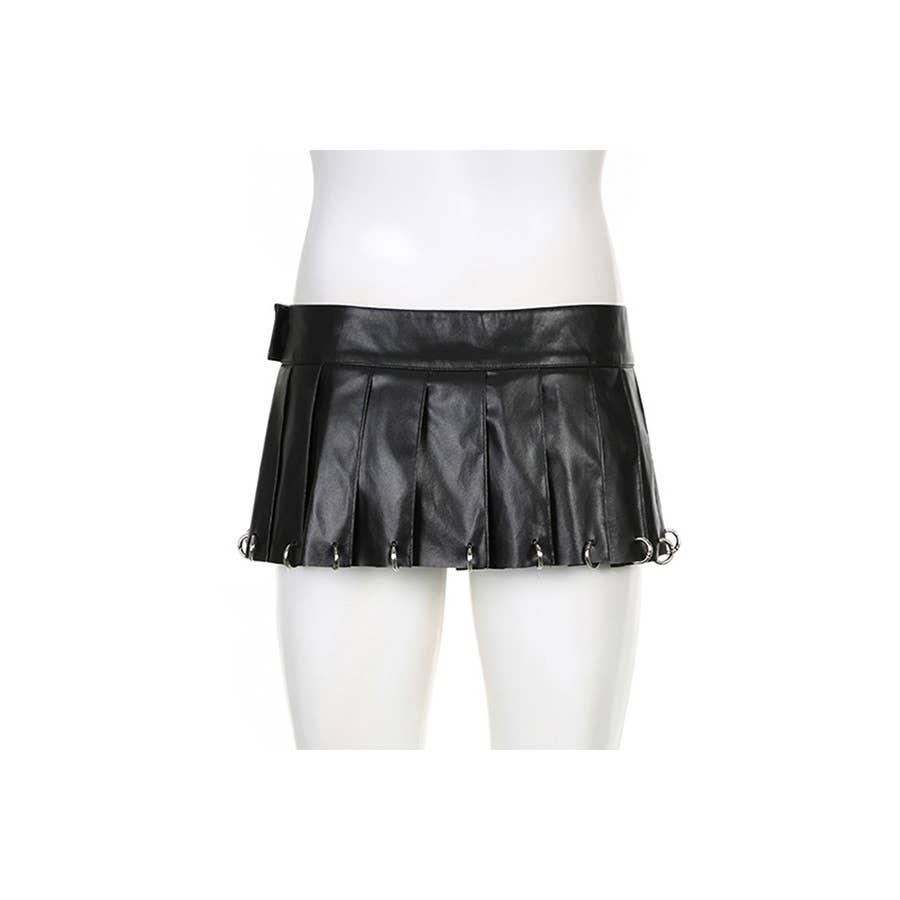 Image of Punk Velcro Heavy Metal Ring Buckle Leather Skirt