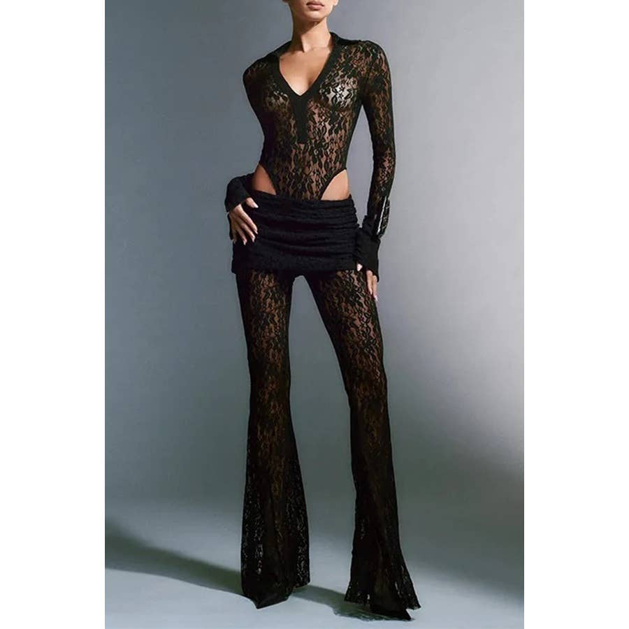 Sexy Patchwork Lace See Through Straight Pants