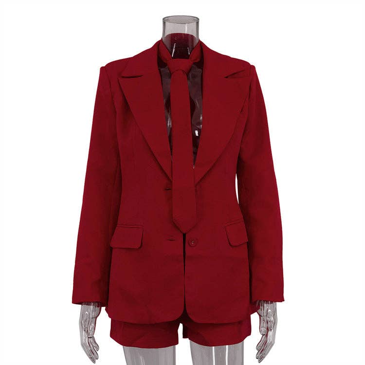Image of Stella Red Shorts and Jacket Two Piece Set with Tie