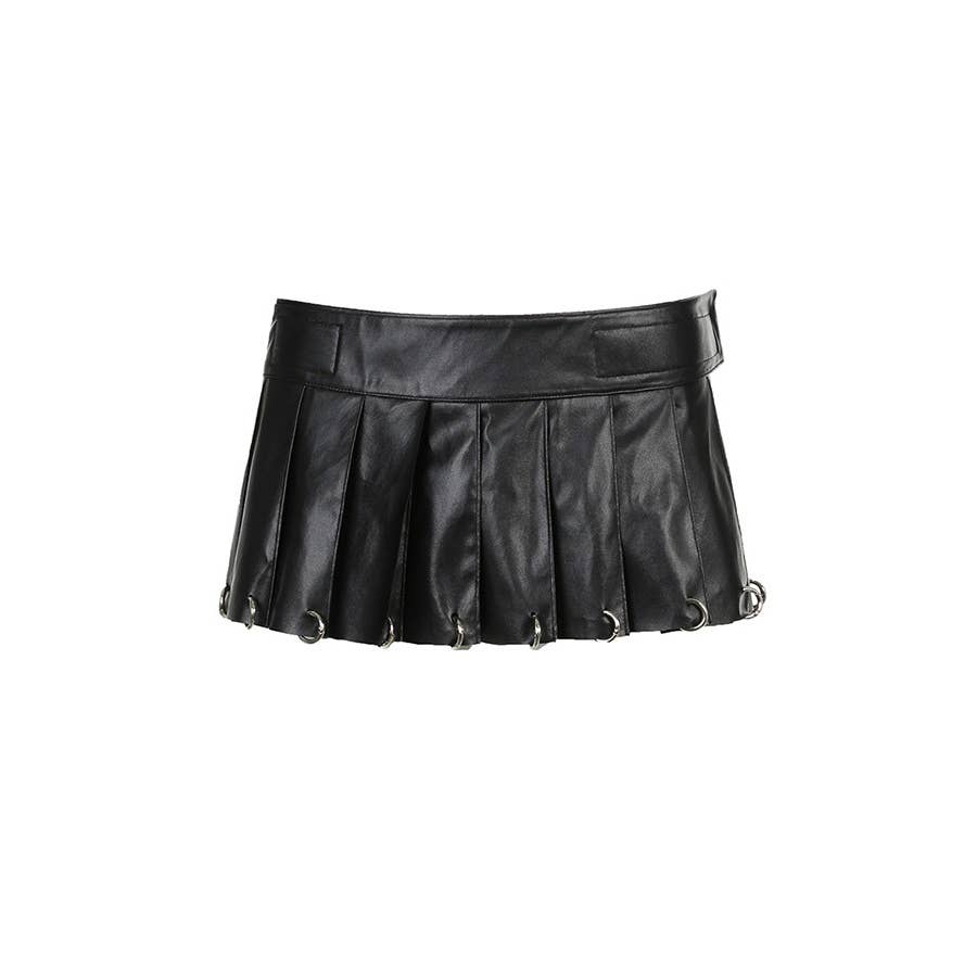 Punk Velcro Heavy Metal Ring Buckle Leather Skirt