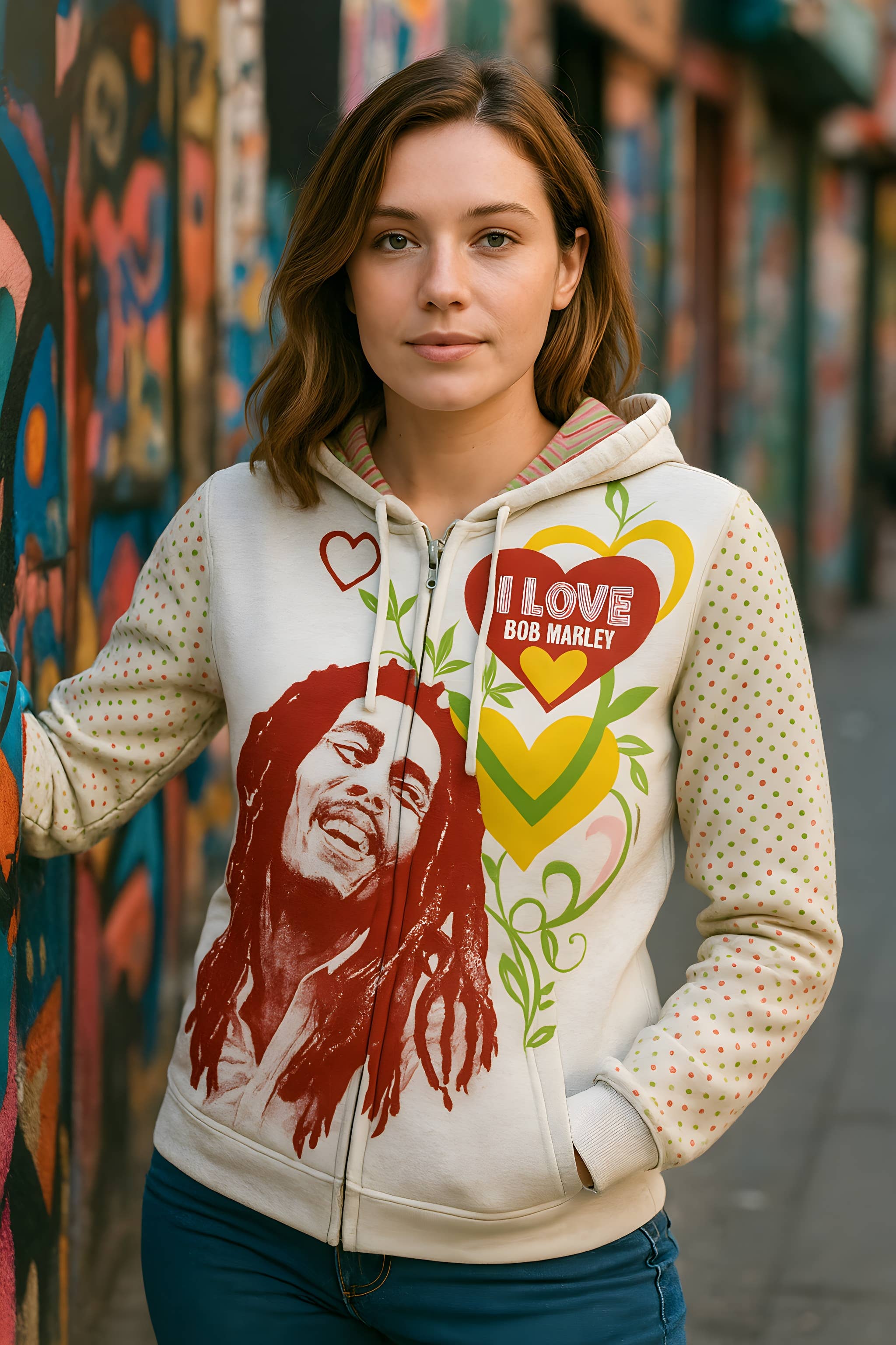 Image of Bob Marley - Love Women's Juniors Zippered Hoodie