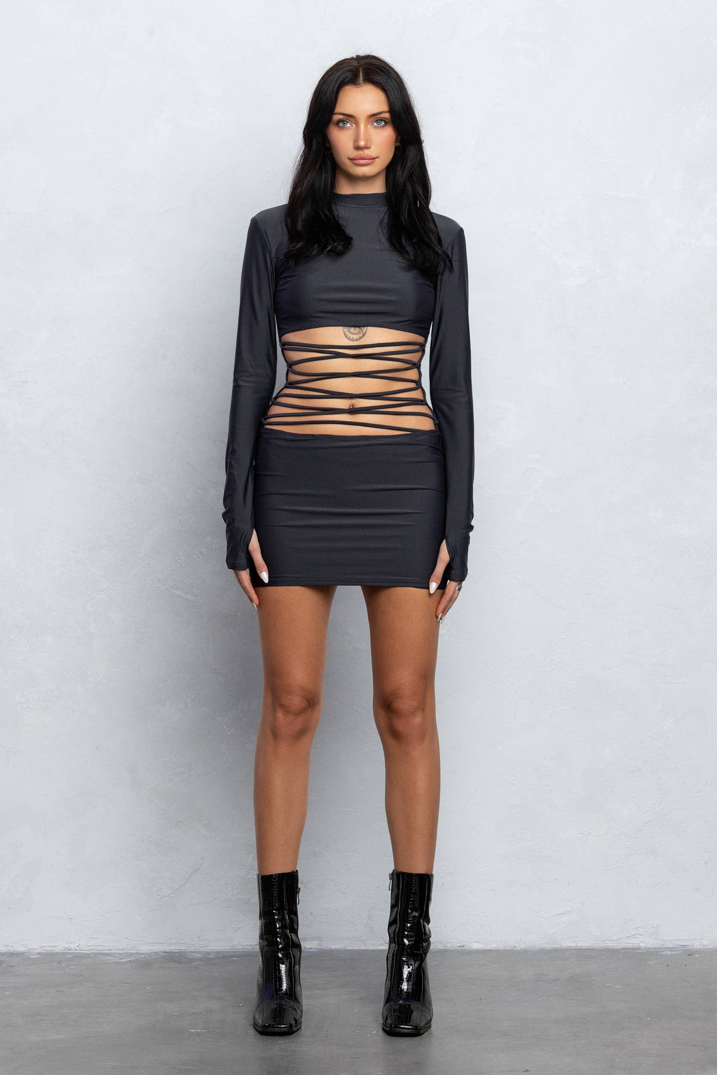 Crop with strappy detail jersey mini dress