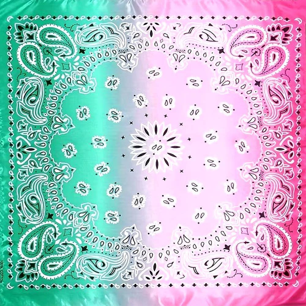 Image of Pink & Green Oversized Satin Paisley Bandana