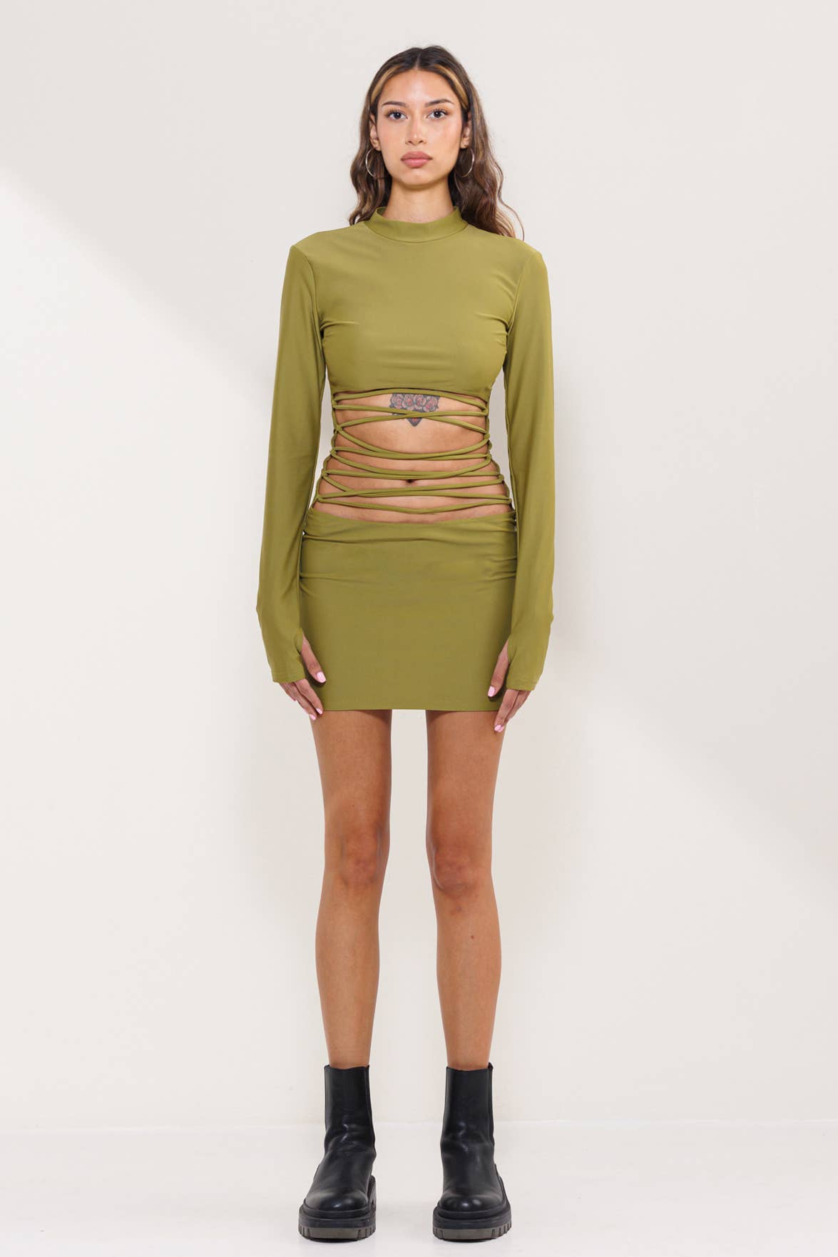 Image of Crop with strappy detail jersey mini dress