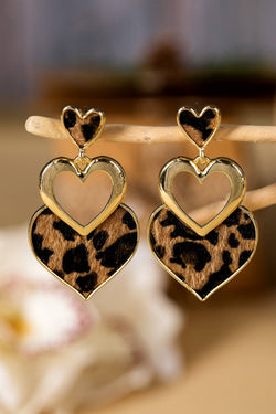 Vintage Retro Clip-On Earrings - Black & Gold Enamel Triple Heart Drop, 4cm Length, Non-Pierced