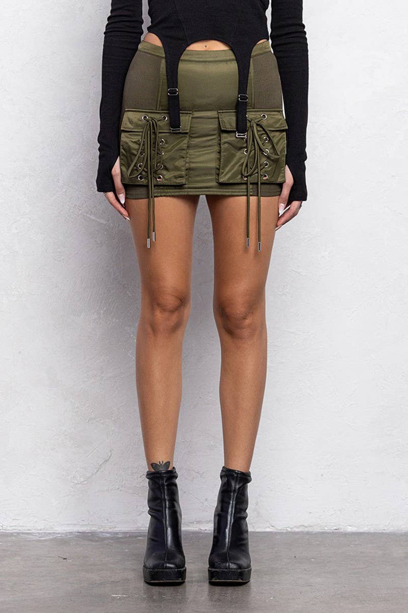 Padded Bomber Cargo Mini Skirt