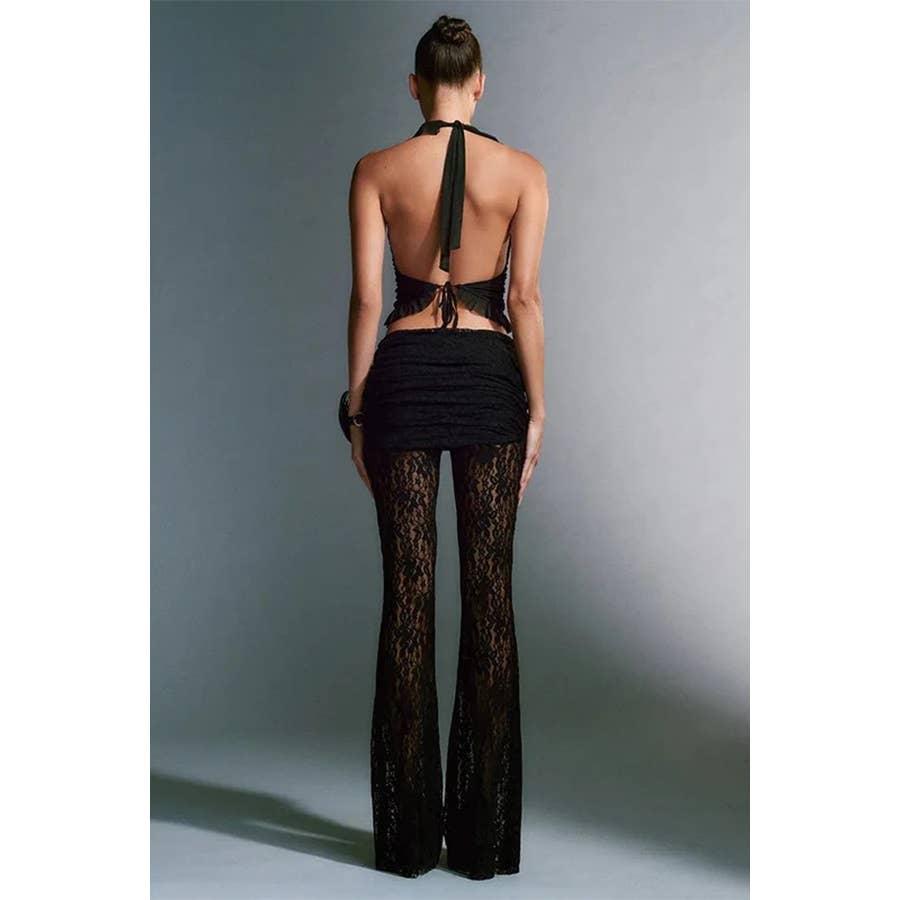 Image of Sexy Patchwork Lace See Through Straight Pants