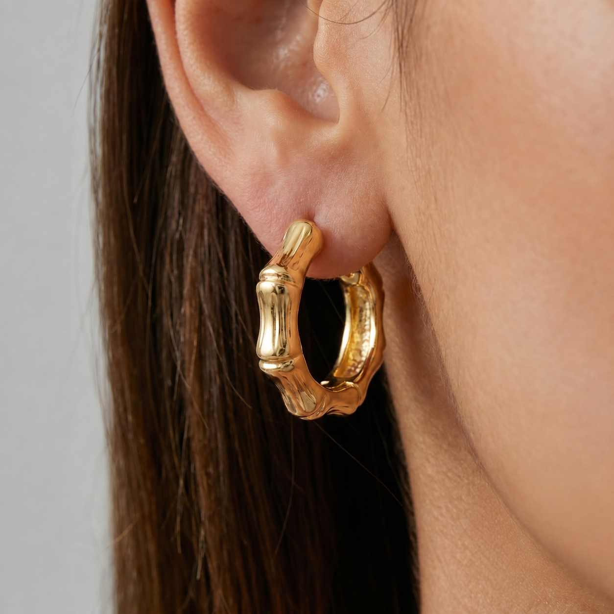 Image of Bamboo Huggie Hoop Earrings | Gold Nature Inspired Hoops