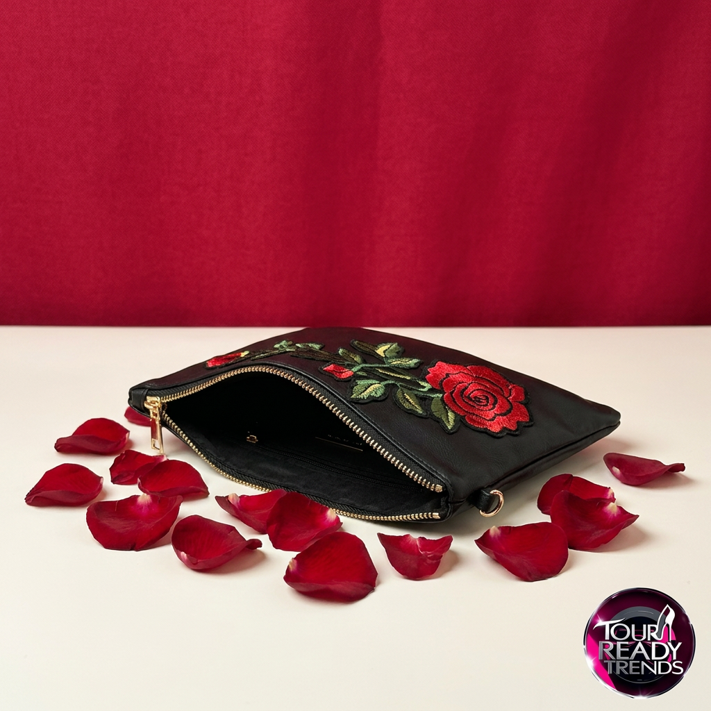 Image of Black & Red Rose Clutch Purse | Romantic Era
