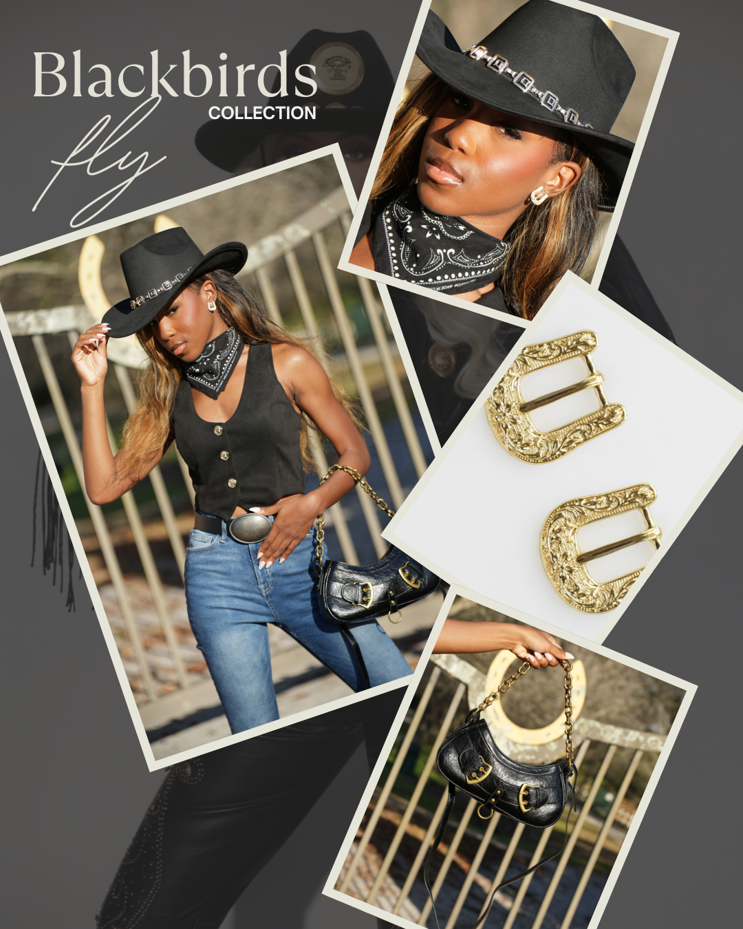 Black Cowboy Hat Gold Chain | Western Glam Hat | Blackbirds  display picture 3